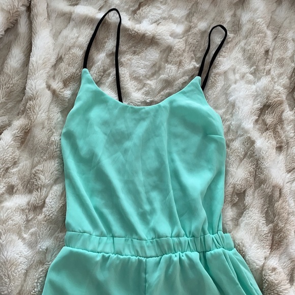 Mint Green Shorts Romper with caged back - Picture 2 of 9
